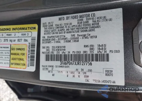 2018 Ford Fusion Se из США, поврежденный, VIN 3FA6P0H7XJR127756